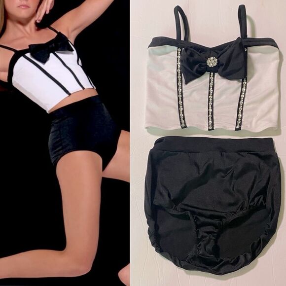 Kelle dance solo custom costume 2 piece set THE RITZ 2967 white black LC child - Picture 1 of 13